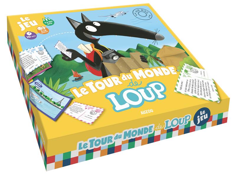 Le tour du monde de Loup ; le jeu (contient 30 cartes action, 24 cartes postales, 1 plateau, 1 figurine métal, 1 dé spécial)